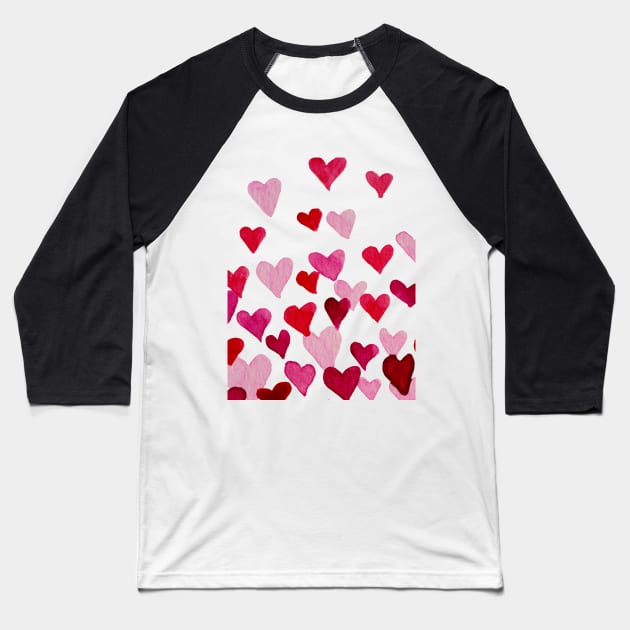 Valentine’s Day Watercolor Hearts – pink Baseball T-Shirt by wackapacka